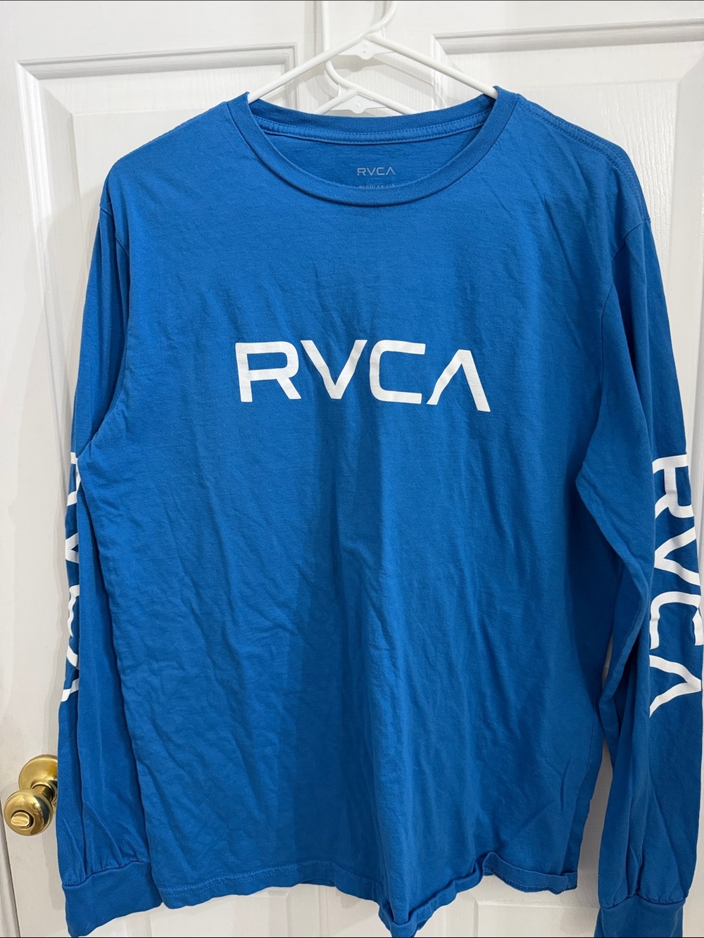 RVCA Blue Long Sleeve Logo Tee with Sleeve Branding